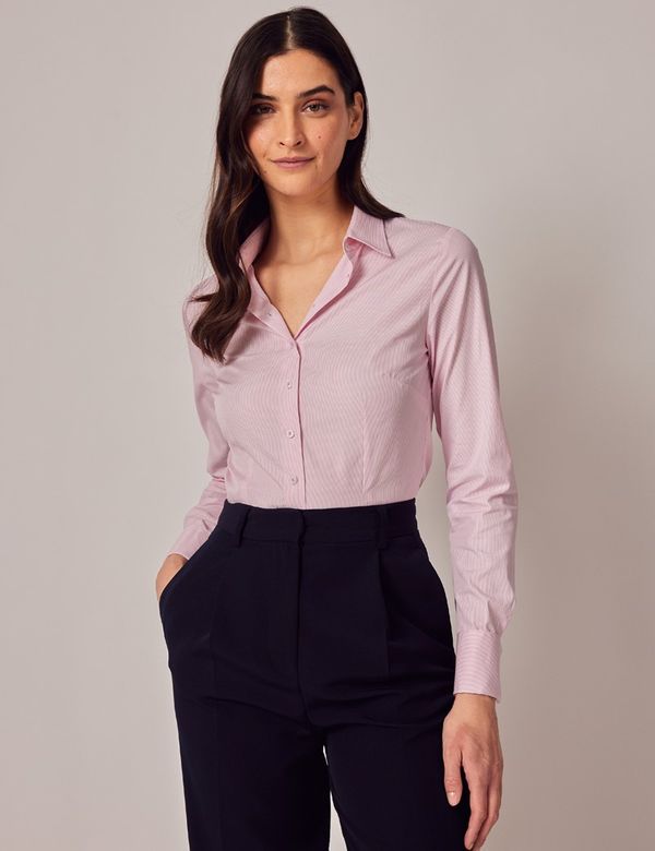 Women's Executive Pink & White Fine Stripe Fitted Shirt