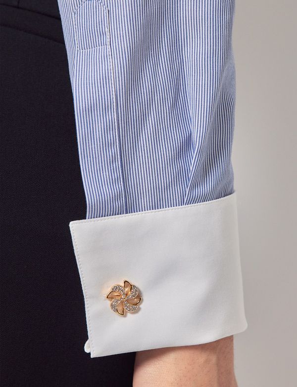 Women's Executive White & Blue Fine Stripe Fitted Shirt Women's Executive White & Blue Fine Stripe Fitted Shirt