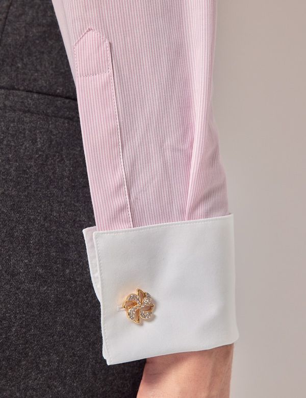 Women's Executive White & Pink Fine Stripe Fitted Shirt