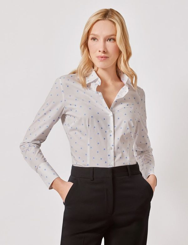 Fitted White & Blue Spot Shirt