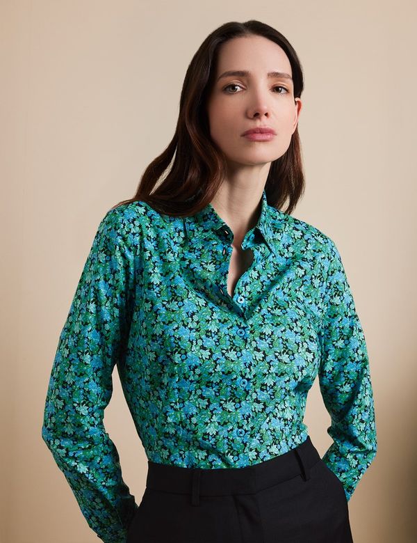 Women's Fitted Black & Green Floral Shirt | Hawes & Curtis Women's Fitted Black & Green Floral Shirt | Hawes & Curtis