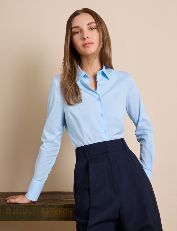 photo finish royal blue sequin lace up maxi dress Beatrice Women’s Light Blue Oxford Shirt | Slim Fit Style main image 1