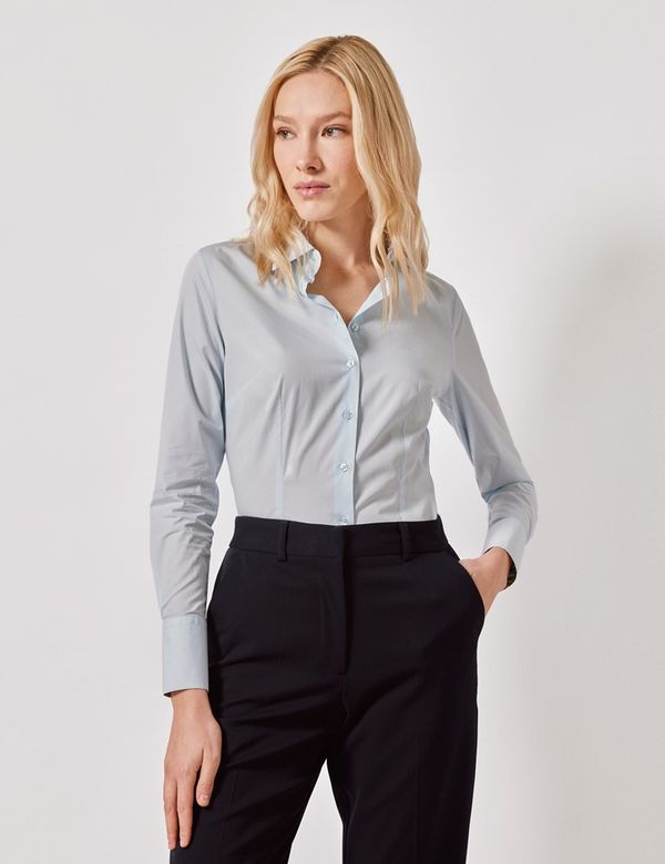Women's Light Blue Cotton Stretch Fitted Shirt Hawes and Curtis