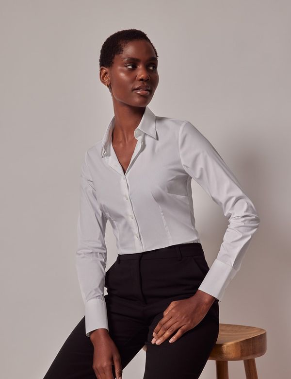 Women's White Cotton Nylon Fitted Shirt| Hawes Curtis UK