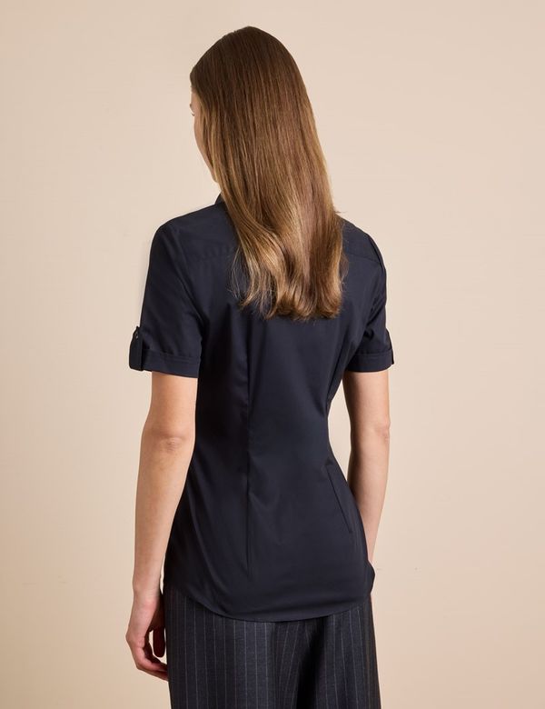 women's short sleeve black dress shirt Finesse Women's 3/4 Sleeve Fitted Shirt- Black - M