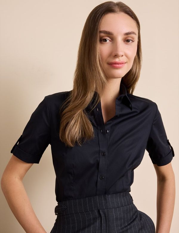Women's Black Fitted Short Sleeve Shirt | Hawes & Curtis Women's Black Fitted Short Sleeve Shirt | Hawes & Curtis