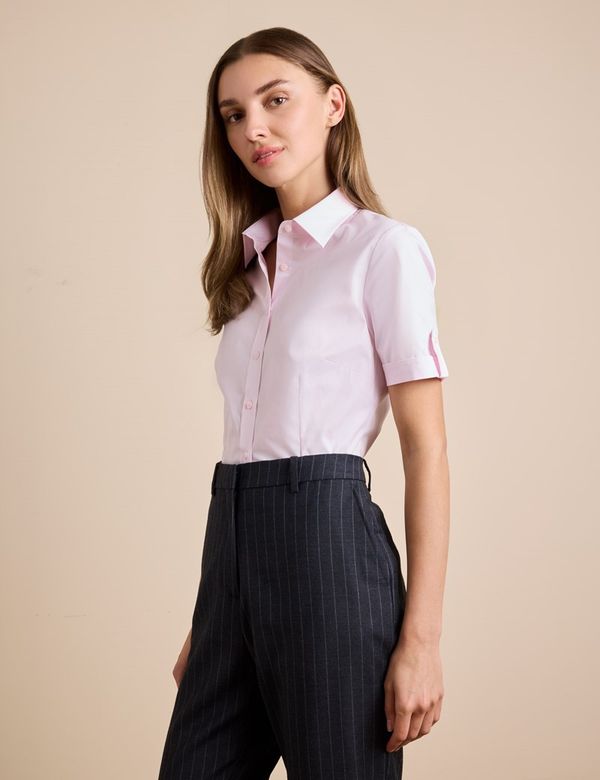 Women's Pink Fitted Short Sleeve Shirt | Hawes & Curtis