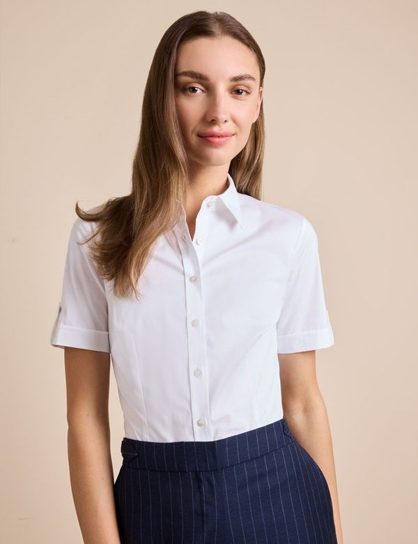 fitted white short sleeve dress shirt Phenom Classic White Short Sleeve Dress Shirt – Timeless and Comfortable Fit main image 0