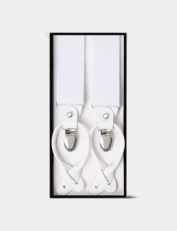 Men's 2 in 1 Adjustable White Suspenders | Hawes & Curtis