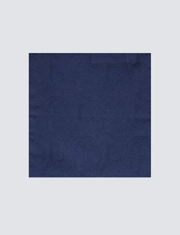 Men's Navy Jacquard Paisley Pocket Square - 100% Silk