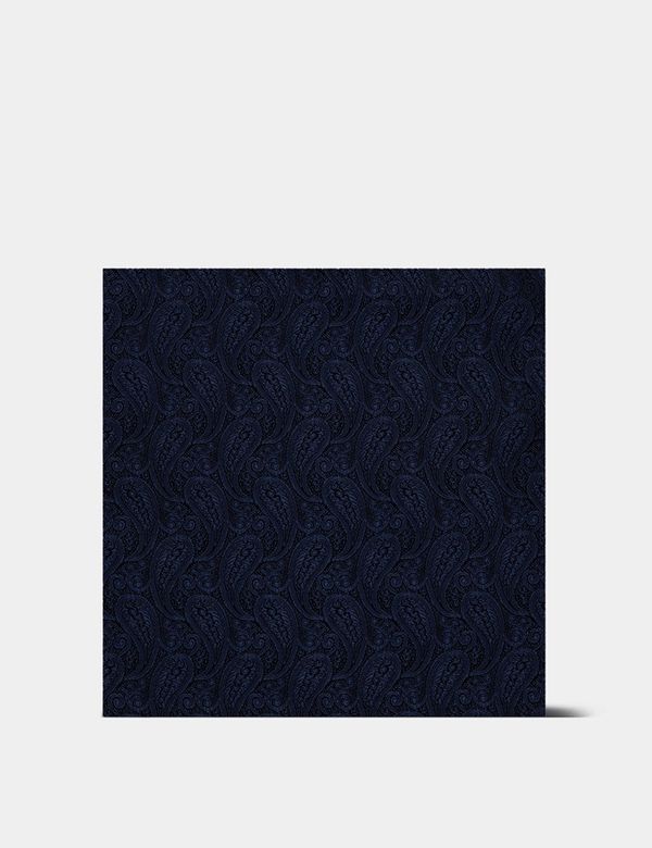 Navy Paisley Pocket Square - 100% Silk