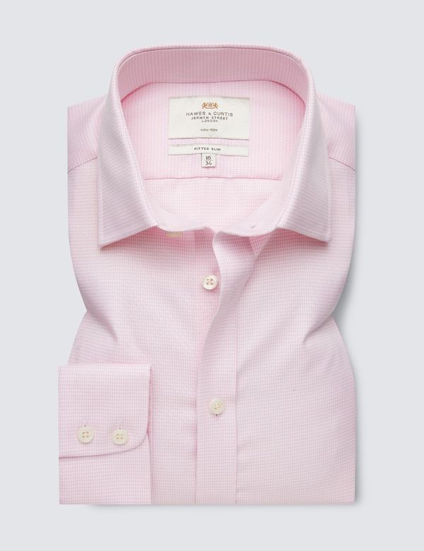 Men's Non-Iron Pink & White Dogtooth Fitted Slim Shirt