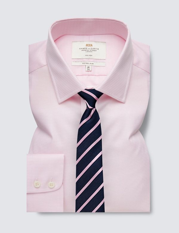 Fitted Slim Pink & White Dogtooth Non-Iron Shirt