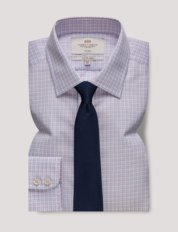 Men's Non-Iron Red & Blue Multi Check Fitted Slim Shirt