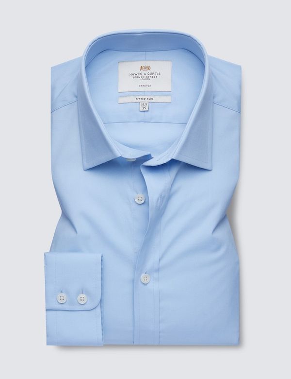 hawes and curtis dress shirts HAWES CURTIS Shirt UK 18/37 BLUE SLIM FIT French Cuff JERMYN LONDON Non Iron