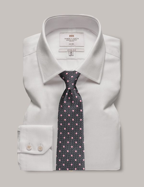 Men's Non-Iron White Pique Fitted Slim Shirt | Hawes & Curtis
