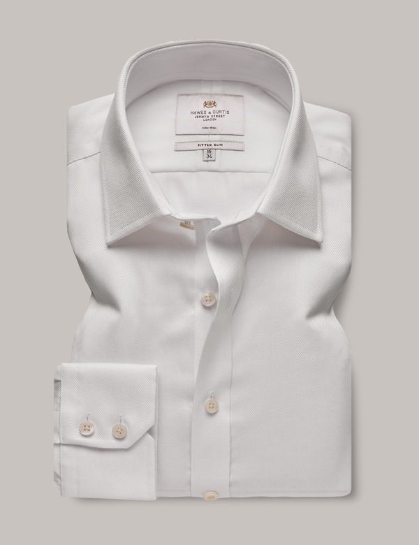 Men's Non-Iron White Pique Fitted Slim Shirt | Hawes & Curtis