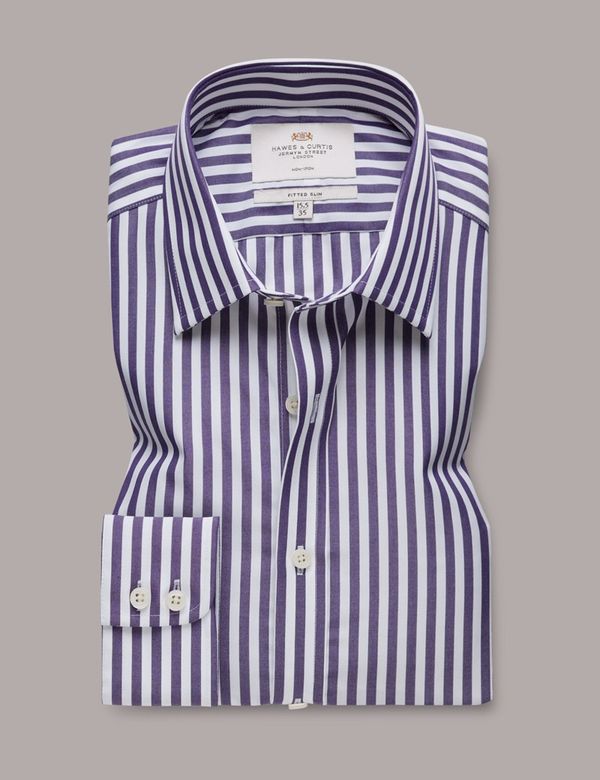 White & Purple Stripped Slim Fit Button Shirt