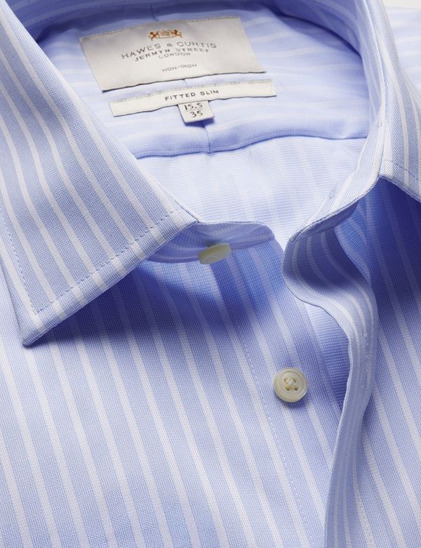 Fitted Slim Blue & White Textured Stripe Non-Iron Shirt