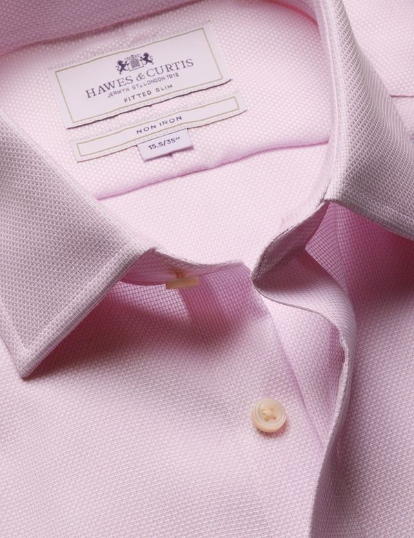 Fitted Slim Pink & White Textured Weave Non-Iron Shirt