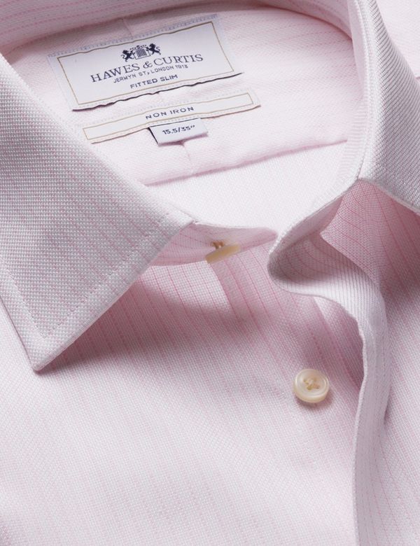 Fitted Slim Pink & White Check Non-Iron Shirt
