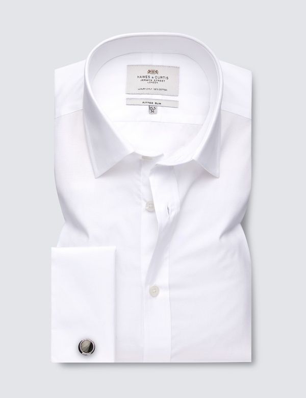 White Fitted Slim Shirt with Double Cuff | Hawes and Curtis