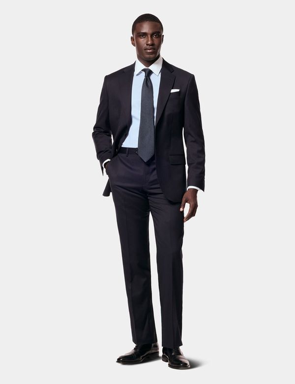 navy blue dress shirt with tie Hisdern Non-iron Navy Blue Dress Shirt and Striped Tie M