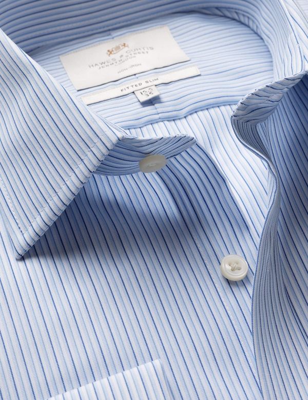 Fitted Slim Blue & Navy Stripe Non-Iron Shirt