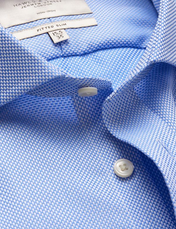 Fitted Slim Blue Fabric Interest Non-Iron Shirt