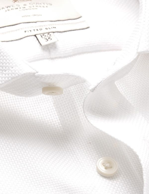 Fitted Slim White Fabric Interest Non-Iron Shirt