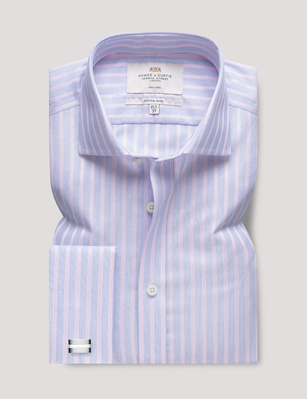 Men's Non-Iron Blue & Pink Stripe Fitted Slim Shirt