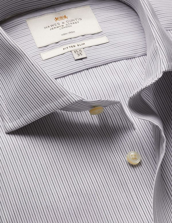 Fitted Slim Charcoal & Grey Multi Stripe Non-Iron Shirt