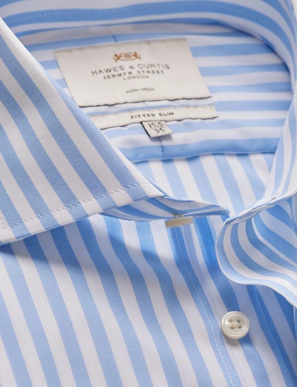 blue and white striped mens dress shirt Thomas Mason Electric Blue Stripe Dress Shirt by Knot Standard