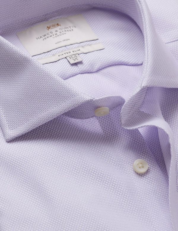 Fitted Slim Lilac & White Textured Weave Non-Iron Shirt