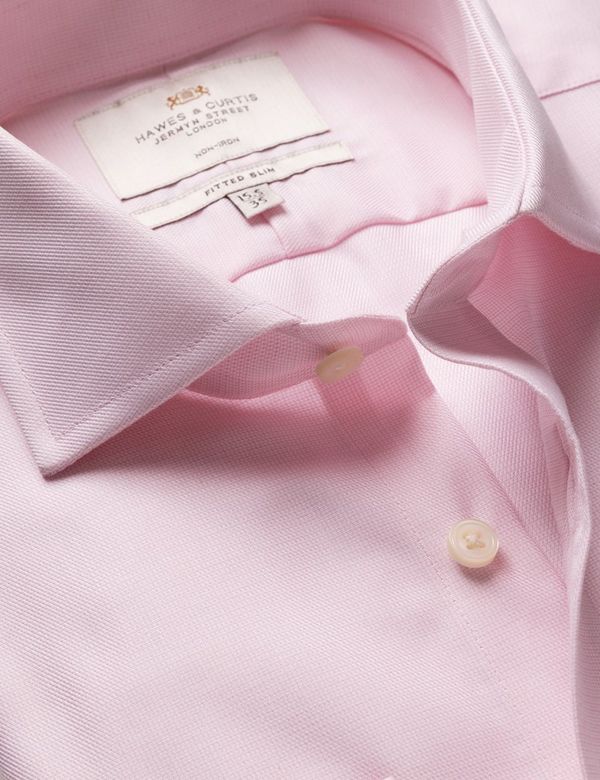 Fitted Slim Pink & White Textured Weave Non-Iron Shirt