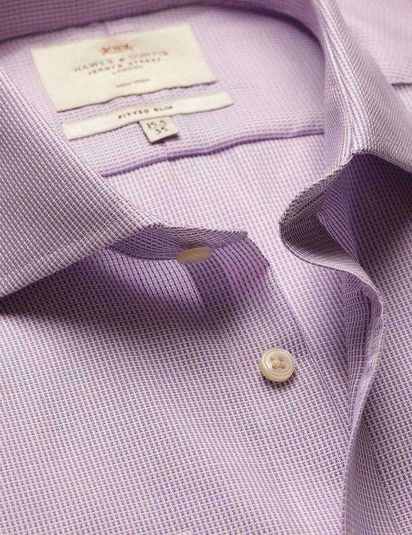Fitted Slim Lilac & White Textured Weave Non-Iron Shirt
