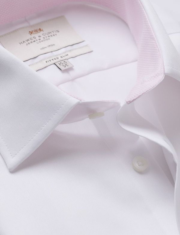 Men'sNon-Iron White Twill Fitted Slim Shirt - Contrast