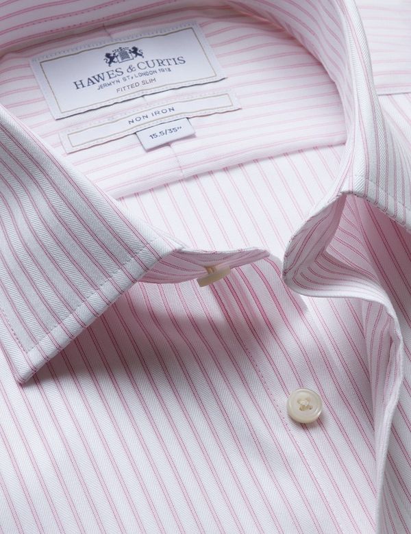 Fitted Slim Pink & White Bi Stripe Non-Iron Shirt