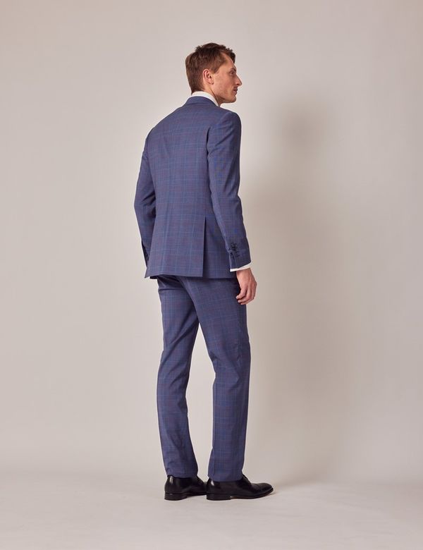 Men's Blue Pink Prince of Wales Check Tailored Suit Jacket