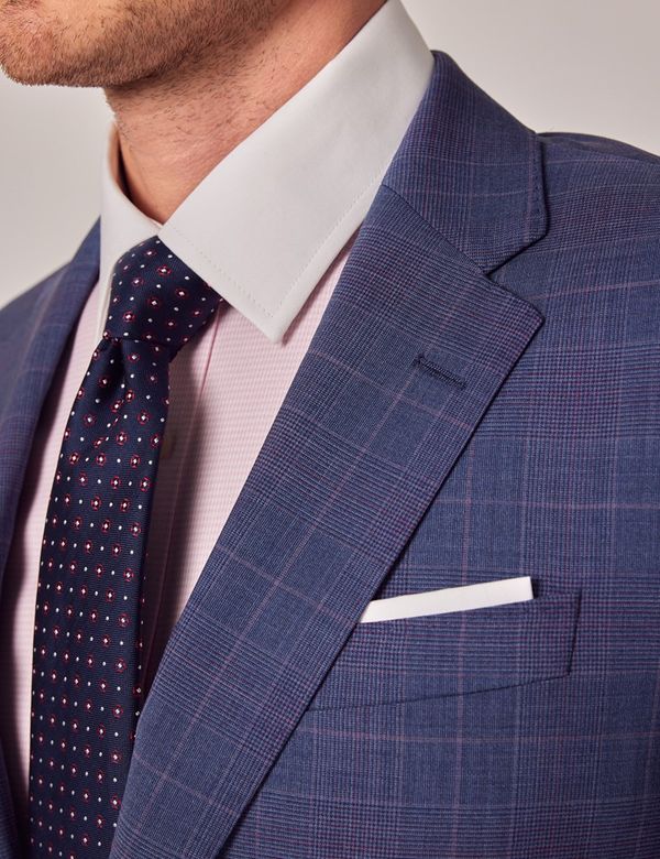 Navy Check Suit Pink Men's Blue Pink Prince Of Wales Check