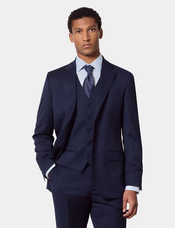 Men's Dark Blue Twill Weave 3 Piece Italian Tailored Suit - 1913