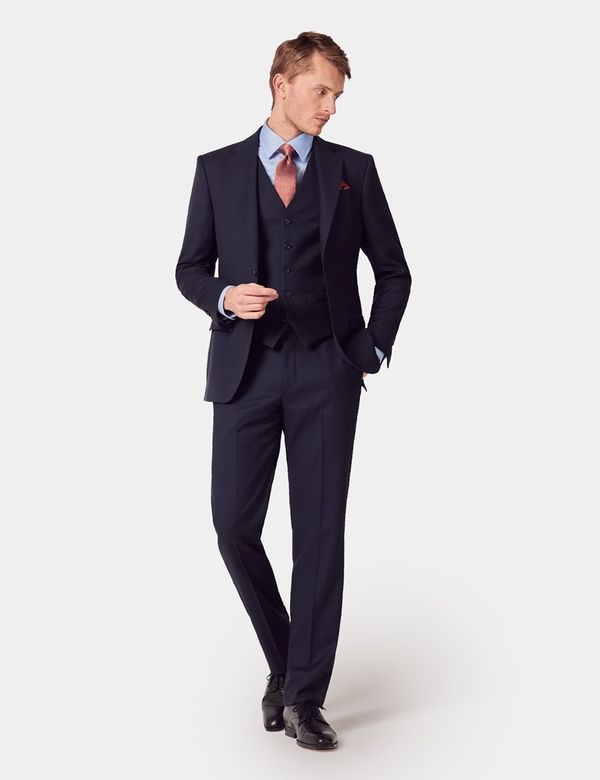 thumbnail image 2 of VINCI Men's Navy Blue Birdseye 3-Piece Modern Fit Suit W/ Contrast Trim - MV2B-1, Polyester-Rayon 2 of 2