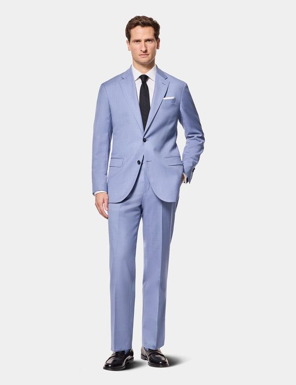Men's Light Blue Tailored Fit Sharkskin Italian Suit Jacket - 1913