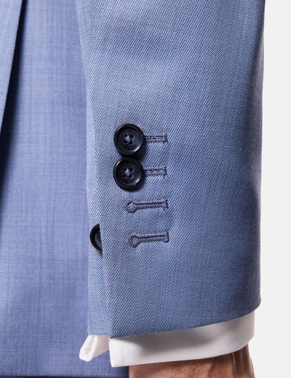 Men's Light Blue Tailored Fit Sharkskin Italian Suit Jacket - 1913