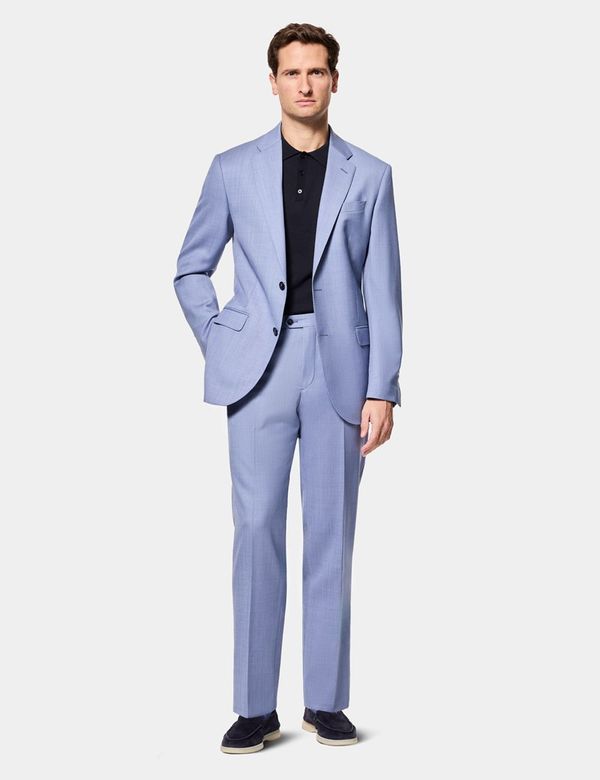 Men's Light Blue Tailored Fit Sharkskin Italian Suit Jacket - 1913
