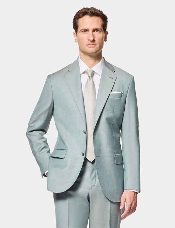 Men's Green Sharkskin Tailored Italian Suit Jacket - 1913 Collection | Hawes & Curtis Men's Green Sharkskin Tailored Italian Suit Jacket - 1913 Collection | Hawes & Curtis