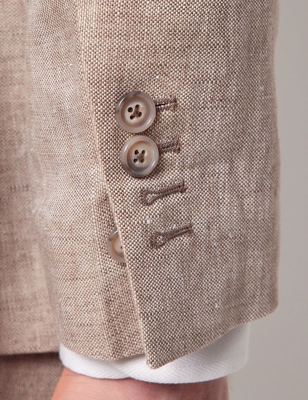 Men's Natural Semi Plain Italian Linen Tailored Fit Suit