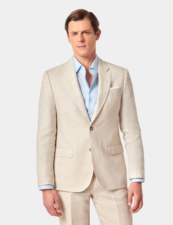 Men's Cream Italian Linen Tailored Fit Suit Jacket - 1913