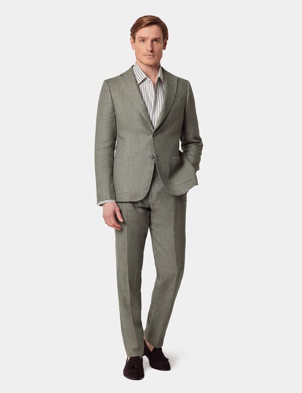 Men's Sage Green Herringbone Italian Linen Slim Fit Suit Jacket - 1913  Collection | Hawes & Curtis