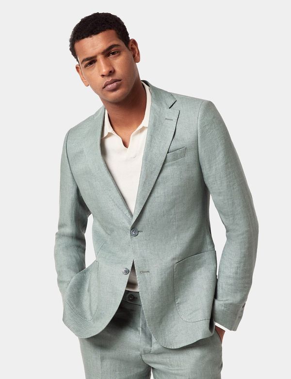 Men's Sea Green Linen Italian Slim Suit Jacket 1913 Collection